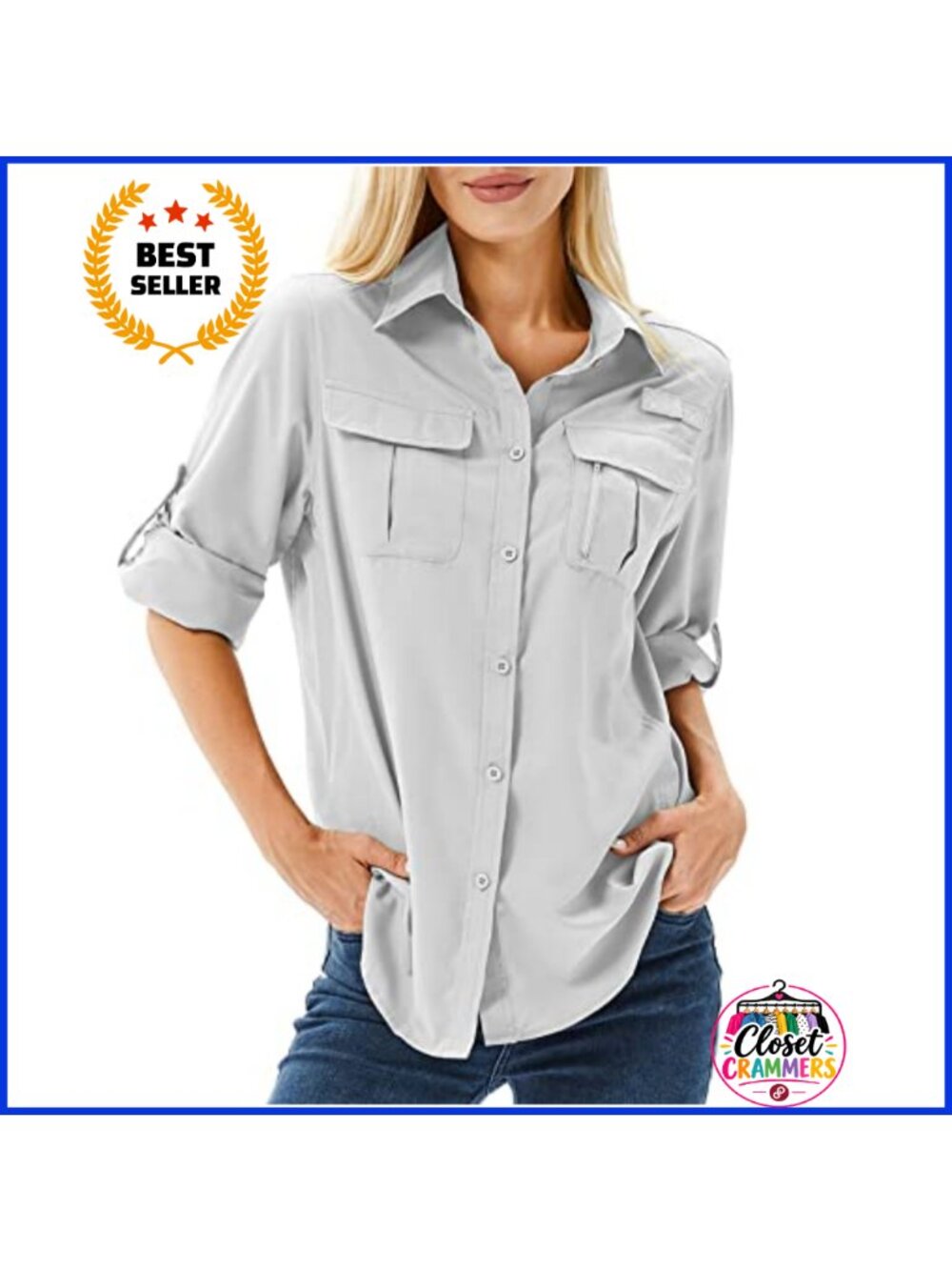 UPF 50 Long Sleeve Button Down Sun Shirt Quick Dry Fishing Hiking